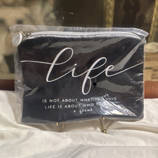 Black White Life Quote Makeup Cosmetic Bag Po...