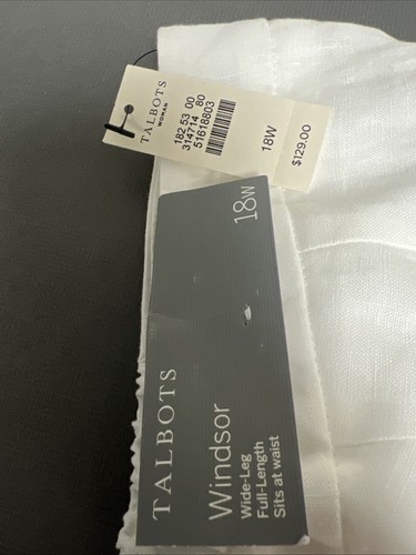 NWT TALBOTS SIGNATURE WOMENS PANTS WHITE 100% LINEN WIDE LEG LINED PLUS SIZE 18W
