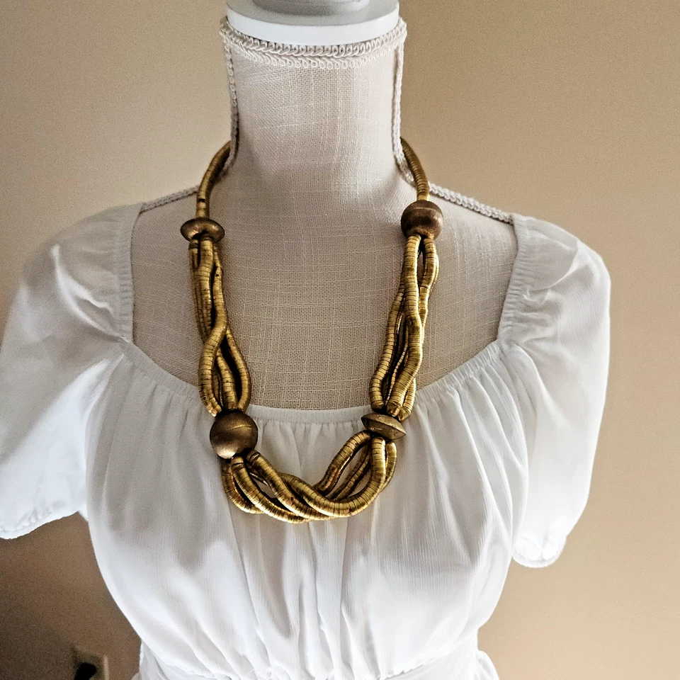 Collar de madera multihilo tono dorado - estilo étnico, 24" Foto 2 de 4