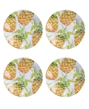 Q Squared Melamine Aloha 10.5" Dinner Plates, Set of 4 - White, Yellow