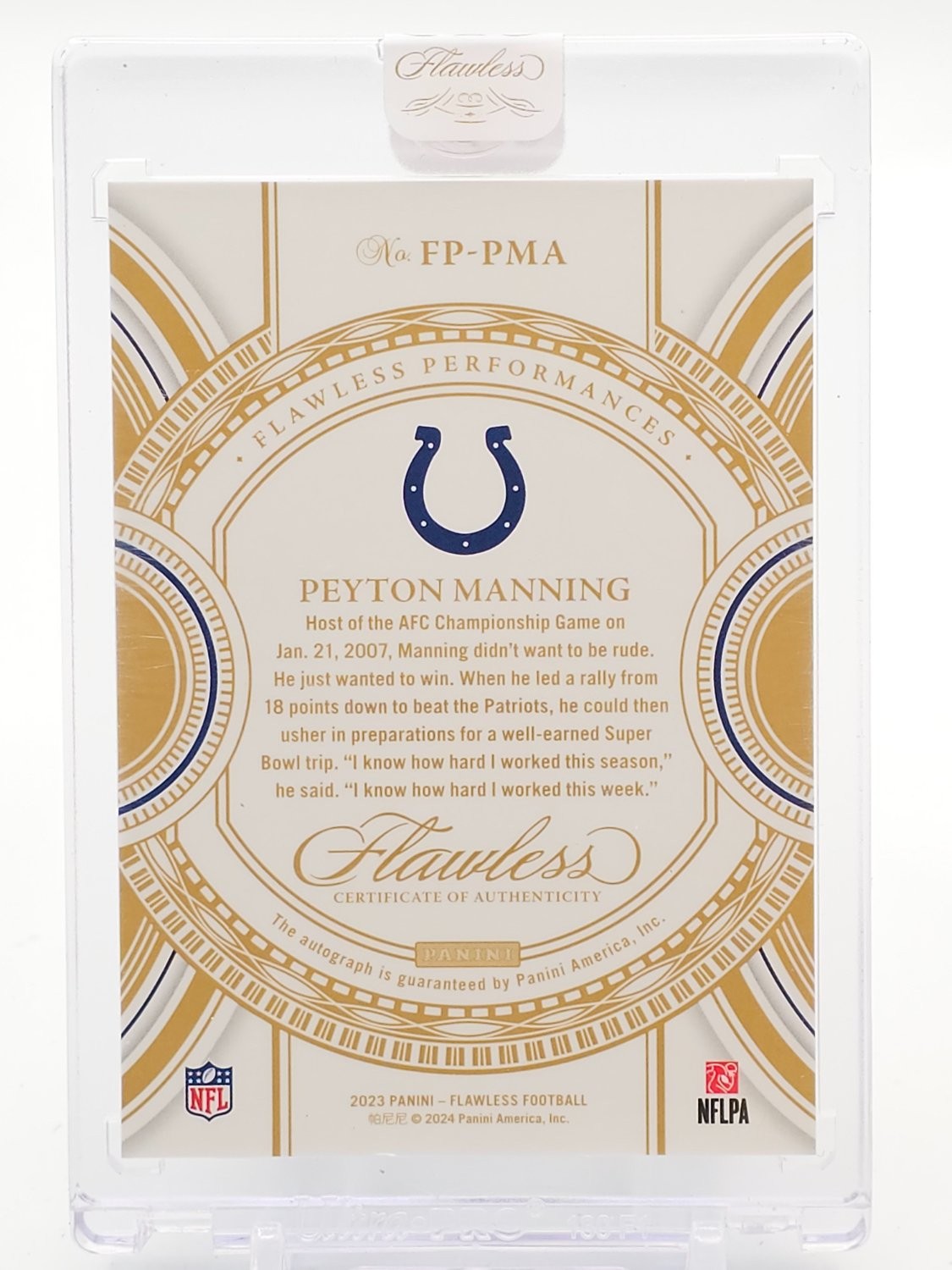 PEYTON MANNING 2023 PANINI FLAWLESS PERFORMANCES SILVER AUTO /20 #FP-PMA Q4274 view 2