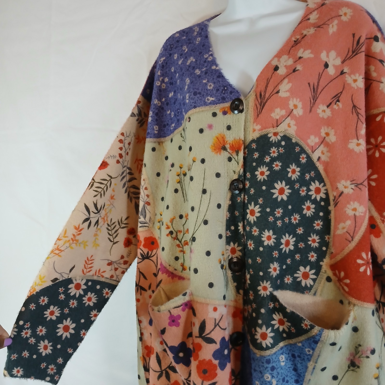 YesNo cardigan patchwork pattern multicolor wool … - image 2