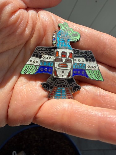 Vintage Native American sterling silver enamel firebird pin