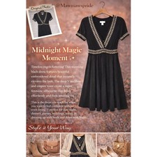 Talbots Womens Black Embroidered Empire Waist V-Neck Jersey A-Line Dress Medium