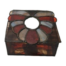 Vintage Stained Glass Trinket Box 5.5 X 5.5 X 2.5 Mcm Orange Tones mirrored