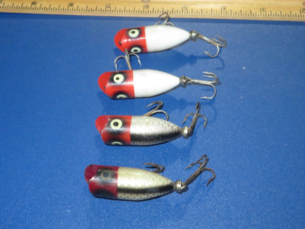Lot of 4 Heddon Tiny Lucky 13 Topwater Lures - Redhead RH Scale - Image 4