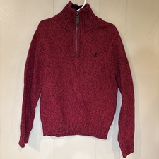 Izod Boys Quarter Zip Red/Black Heathered Pullover Sweater- Size Small/8