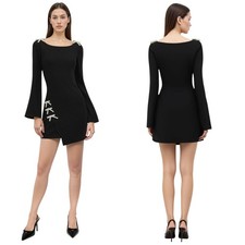 Cider Black Mini Dress Rhinestone Bow Detail Size L NEW Coquette Balletcore LBD