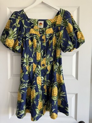 Farm Rio Navy Blue Delicate Pineapple Lenzing  Ecovero  Euroflex Mini Dress S