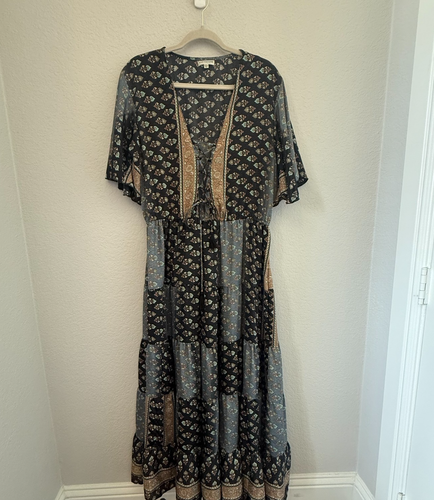 Earthbound Trading Co Boho Maxikleid XXL Blumen Patchwork Bauern Cottagecore - Bild 1 von 8