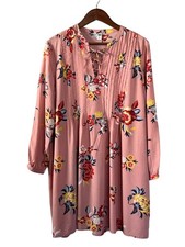 Old Navy Lace Up Yoke Swing Dress Pink Floral Print Size L