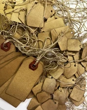 96 Assorted Tiny Xsmall Small Primitive Coffee Stained Price Hang Tags Lot