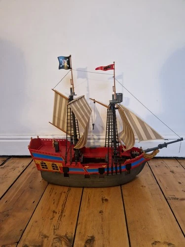Vintage Playmobil Large Pirate Galleon Ship  with Pirate Crew & Accessories