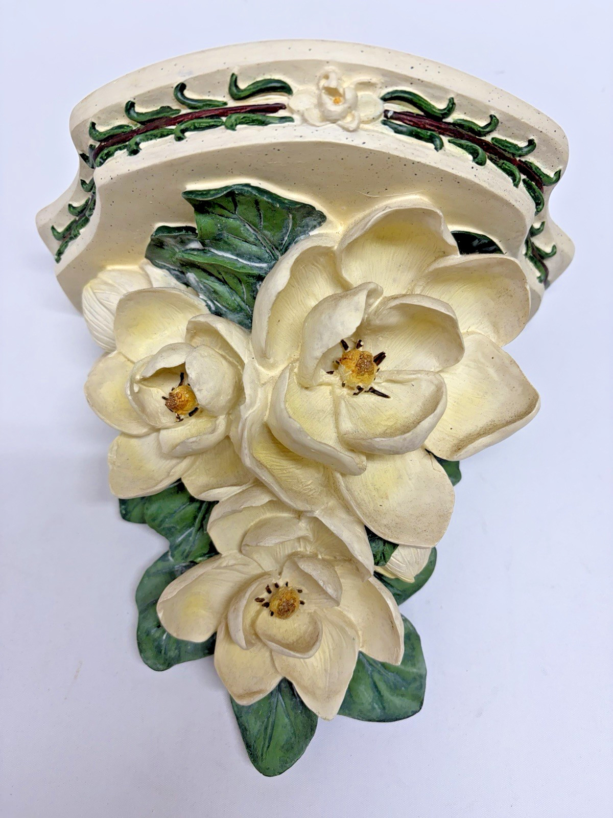 Vintage Magnolia Wall Shelf Floral Resin Cottagecore Hollywood Regency