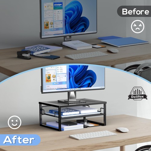 2 Tier Metal Computer Stand Monitor Riser and Desk Organizer Desktop for Office - 第 4/7 張圖片