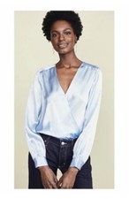 L’agence NWT Women’s Tasha Silk Cross Front Blouse Bodysuit Size S Blue F1