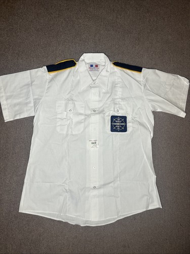 Vintage Flying Cross Police Shirt Button Down Short Sleeve Patch Sz 17 New Navy