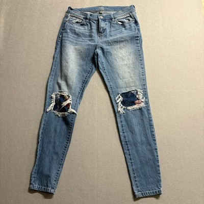 New York & Company Soho Legging Jeans Womens 4 Blue Distressed Floral Patch
