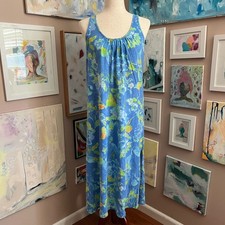 Lauren Ralph Lauren Blue Floral Sleeveless Cotton Midi Dress Vacation Size S