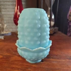 Vintage Blue Satin Milk Glass Fenton fairy light lamp