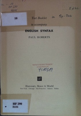 Test Booklet to accompany English Syntax. Roberts, Paul: