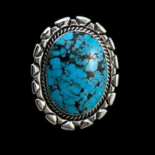 Size 11 Large Blue Kingman spiderweb turquoise statement ring Sterling silver