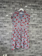 Seasalt Cornwall Lottie Dress UK 18 Blue Sailboat Print Cotton Shirt Dress