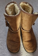 Hotter Women’s Pixie Suede Leather Boots Faux Fur Lining Size UK 4 Brown