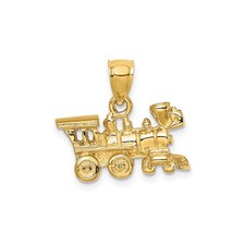 14k Yellow Gold Train Pendant Steam Locomotive Charm Railroad Travel Jewelry