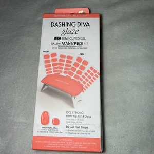 Dashing Diva Semi Cured Gel Nail Strips Mani/Pedi Kit With UV Light Included NEW