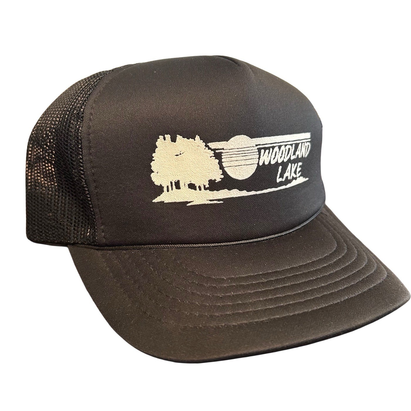 Vintage Trucker Hat Mesh Foam SnapBack Black Woodland Lake Graphic Logo Youngan
