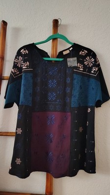 NWOT LOGO Lavish Lori Goldstein patchwork color block  beaded top See Pic Small