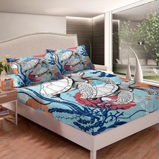 Sea Turtle Fitted Twin Size 3D Reptile Printed Bedding Set for Boys Girls Tee...