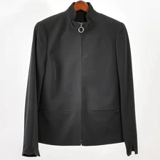 Genuine Lucia Women's Large Black Blazer Sleek Modern Cropped Jacket O-Ring Zip