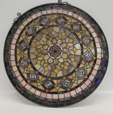 Tiffany Style Stained Glass Window Panel 21  Round Nature Colors And Neutrals