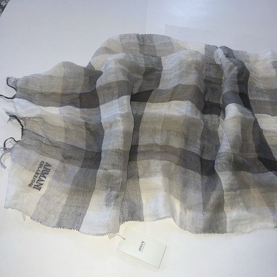 Giorgio ARMANI Le Collezioni Linen scarf Lite Grey 78 x 18  Made in Italy NEW