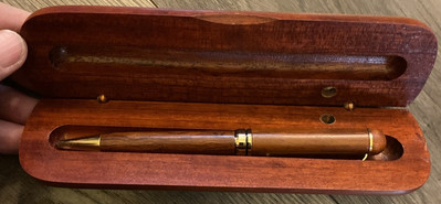 Wood Pen and Wooden Box 7X2X1  Pen Writes Terrific In Blue Easter Graduation EUC