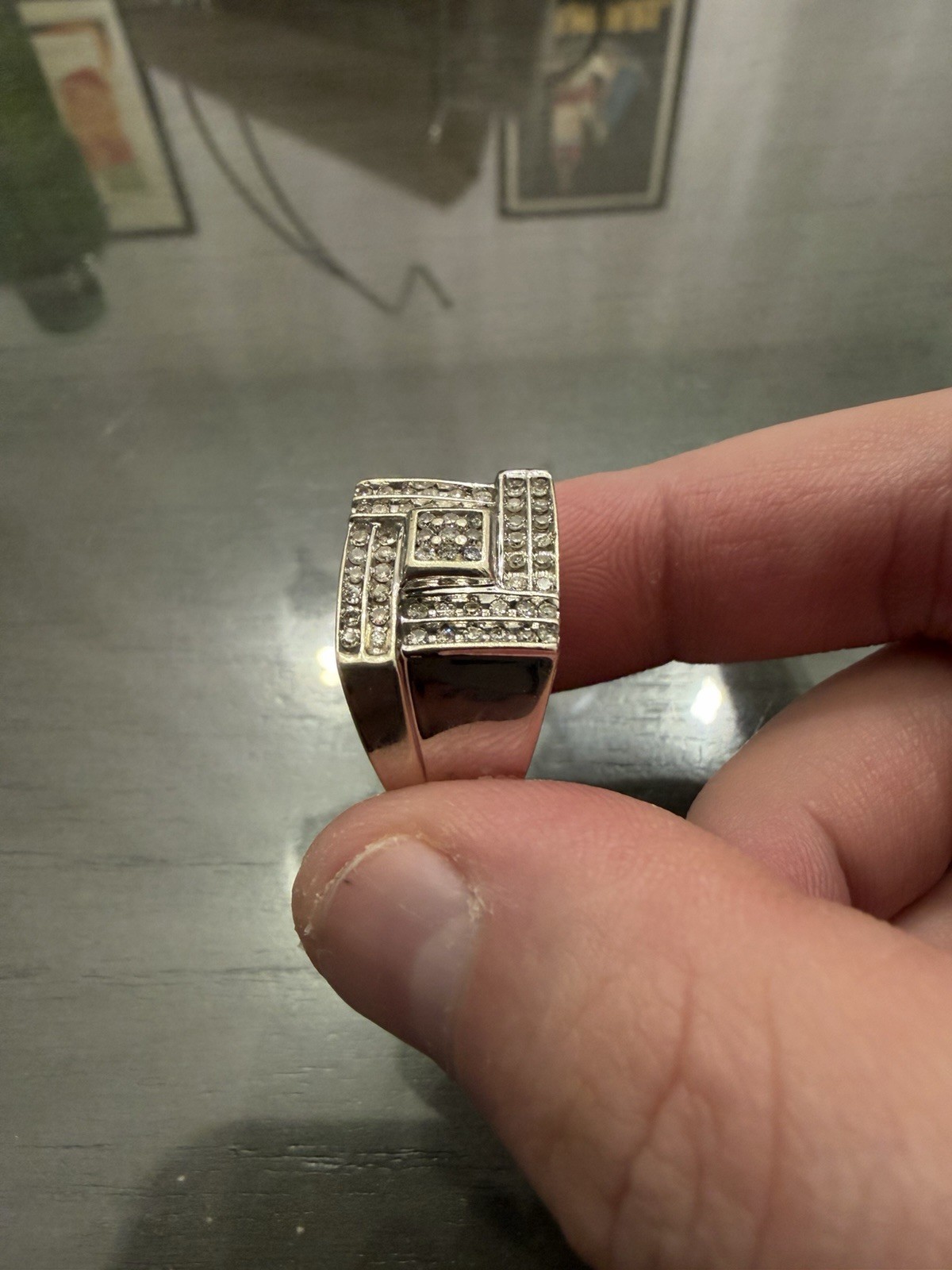 Solid 10k White Gold Square Ring Natural Diamonds… - image 2