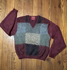 Vtg 60s Sears Traditional Mohair Sweater Wool V-neck Pullover Jumper Color block