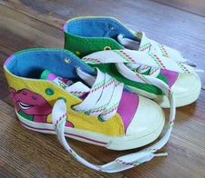 Vintage Barney Toddler Size 8 Baby Dinosaur High Top Tennis Shoes Chucks 90's
