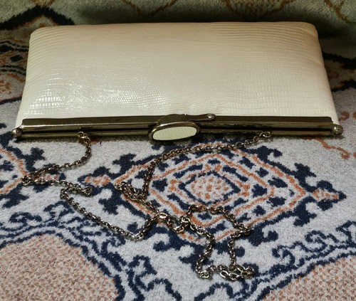 Borsa donna Etra panna pelle di serpente vera pelle vintage pochette tracolla-leggi - Foto 2 di 5