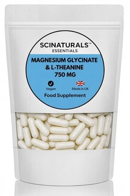 SCINATURALS Magnesium Glycinate & L-Theanine 750 mg Vegan Capsules - Calm&Relax - UK MADE