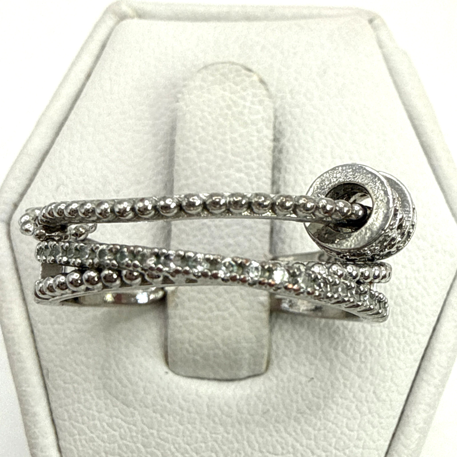 Stunning.925 Vintage Sterling Silver Estate Ring Sz 6.5 w-White-Colorless Stone