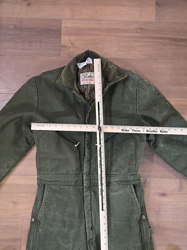 Walls Vintage Blizzard Pruf Coveralls Made In USA Canvas Green Size 42 Short - Picture 8 of 14