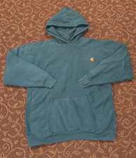 Vintage 80 s Carhartt Rugged Wear Pullover Hoodie Teal Size Extra Large Rare