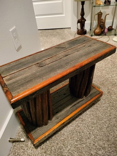Vintage Reclaimed Wood Handmade Log Side/Patio Table - Picture 3 of 8