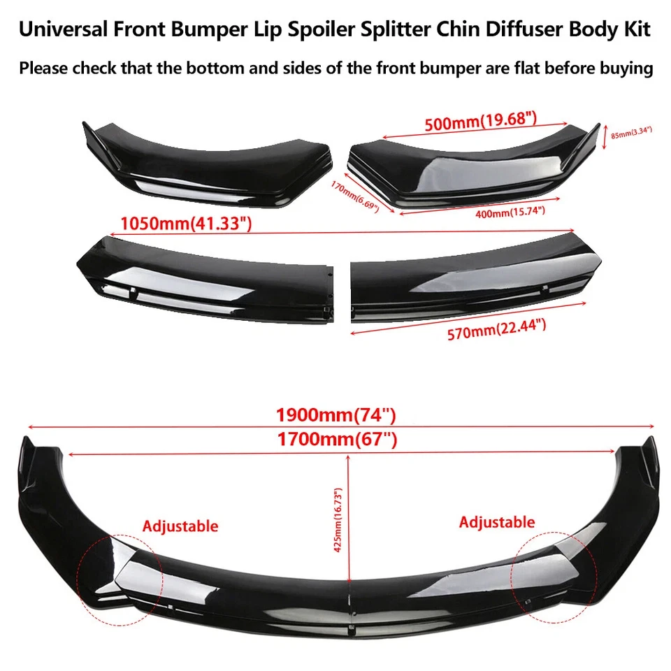 For BMW 320i 330i Series Gloss Black Universal Front Bumper Lip Spoiler Splitter - Image 2 of 4