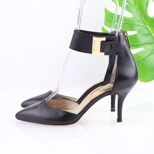 Michael Kors Womens Guiliana Pump Size 6 M Black Leather Ankle Strap Kitten Heel - Picture 5 of 13