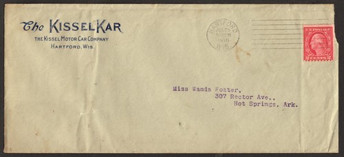 US. 375 on Kissel Motor Car Company Cover to Hot Springs, Arkansas, 1916
