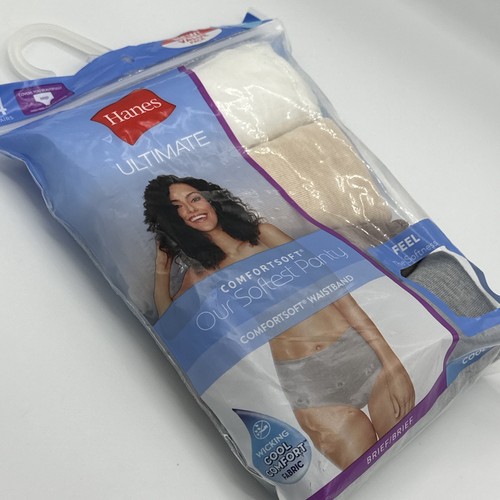 Hanes Ultimate Comfort Soft Briefs 4 Pair Women 5/S Grey Tan Rayon-Polyester NEW - Picture 5 of 5